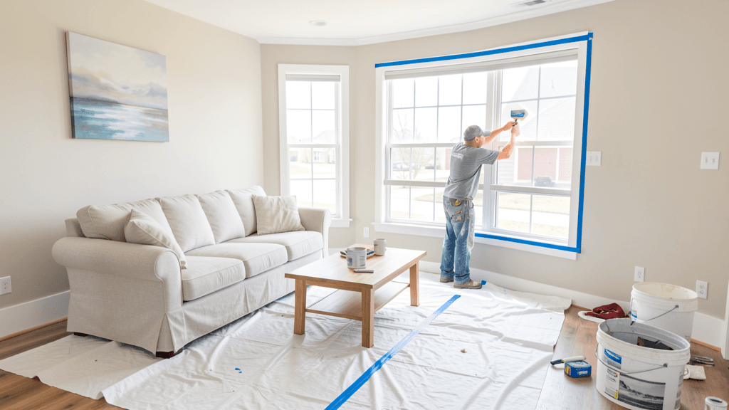 Interior painting detail — trim and walls